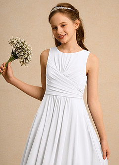 Azazie Ducky Girl vestidos de niña de las flores Vestido de Blanco de Gasa de Corte En A con Plisado image3