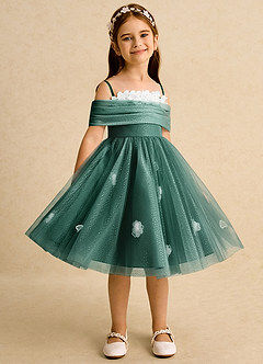 Azazie May vestidos de niña de las flores Vestido de Esmeralda de Tul de Princesa con Plisado image3