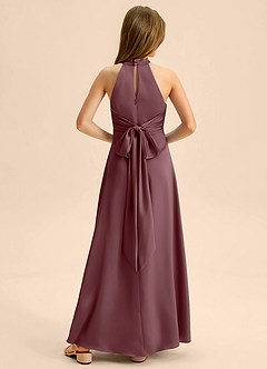 Azazie Beah Junior Sangria A-Line Pleated Stretch Satin Dress image1