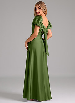 Azazie Fatima Robes de demoiselle d'honneur Robe Trapèze en Satin extensible Plissée Genévrier image2