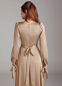 Azazie Leonia Brautjungfernkleider A-Linie Langarm Stretch-Satin Kleid Taupe image7