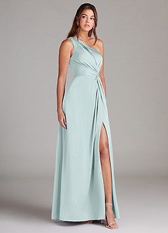 Azazie Brooke Bridesmaid Dresses Mist A-Line One Shoulder Stretch Satin Dress image4