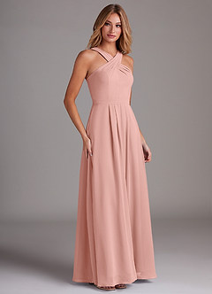 Azazie Dixie Bridesmaid Dresses Rosette A-Line Halter Pleated Chiffon Dress image4