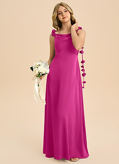 Azazie Gumdrop Junior Robe Empire en Satin extensible Plissée Fuchsia image2