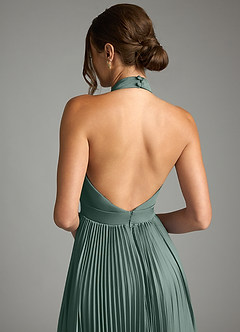 Azazie Zienna Final Sale Dusty Blue A-Line Pleated Stretch Satin Dress image7