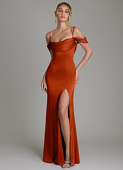 Azazie Nira Brautjungfernkleider Meerjungfrau-Linie Korsett Stretch-Satin Kleid Paprika image1
