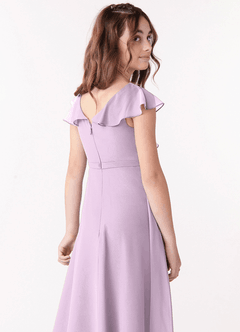 Azazie Posie Junior Vestido de Lila Esmerilada de Gasa de Corte En A con Volante image5