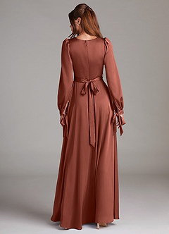 Azazie Leonia Bridesmaid Dresses Auburn A-Line Long Sleeve Stretch Satin Dress image2