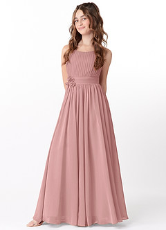 Azazie Astrid Junior Dusty Rose A-Line Floral Chiffon Dress image1