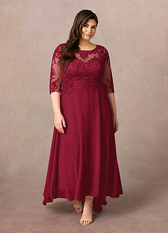 Azazie Monza Mother of the Bride Dresses Burgundy A-Line Lace Chiffon Dress image7
