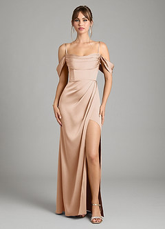 Azazie Johana Vestidos de damas de honor Vestido de Rosa Inglesa de Satén Elástico de Corte Sirena Convertible con Vestidos sin tirantes image3