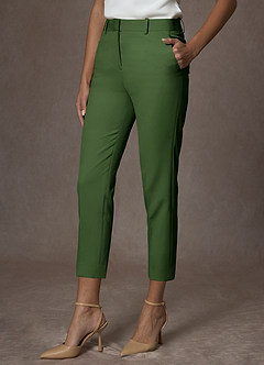 front Whitney Olive Structured Stretch Cropped Dress Pants