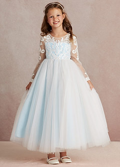 Azazie Elodie Robe Demoiselle D'honneur Fillette Robe Princesse en Dentelle Ivoire Bleu Ciel image3