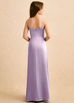 Azazie Shira Girls Formal Flower Girl Dresses Frosted Lilac A-Line Pleated Stretch Satin Dress image2