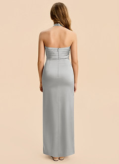 Azazie Jemma Junior Silver Sheath Ruched Stretch Satin Dress image2