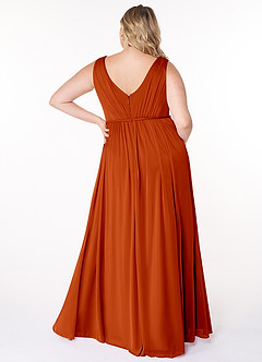 Azazie Tanicia Bridesmaid Dresses Paprika A-Line V-Neck Pleated Mesh Dress image6