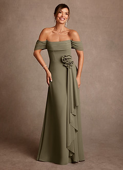 Azazie Amherst Mother of the Bride Dresses Willow Green A-Line Off the Shoulder Chiffon Dress image1