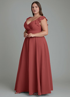 Azazie Leilani Brautjungfernkleider A-Linie Plissee Chiffon Kleid Terrakotta image5