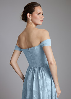 Azazie Raisa Bridesmaid Dresses Sky Blue A-Line Off the Shoulder Floral Burnout Dress image8