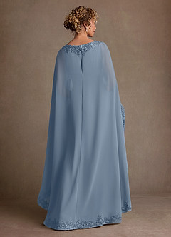 Azazie Artemisia Mère de la mariée Robes Robe Fourreau en Mousseline de soie Dentelle Bleu Poussiéreux image3