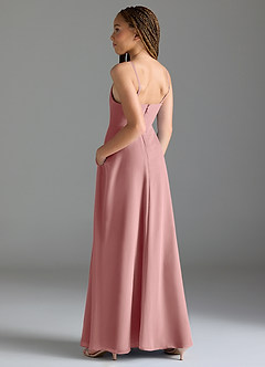 Azazie Moira Junior Abito A-Line in Chiffon Con Tasche Rosa Polverosa image2