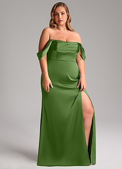 Azazie Saige Vestidos de damas de honor Vestido de Albahaca de Satén Elástico de Corte Recto con Vestidos sin tirantes image13