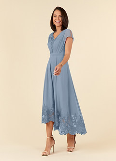 Azazie Palana Moeder van de bruid jurken A-Lijn Jurk van Chiffon Kant Stoffig Blauw image6