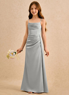 Azazie Shyla Girls Formal Robe Demoiselle D'honneur Fillette Robe Fourreau en Satin extensible Plissée Argent image3
