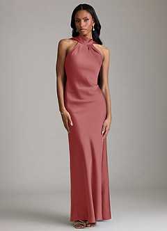 Azazie Cassiana Jurken voor bruidsmeisjes Jurk van Stretch Satijn met Zeemeermin Geplooid Antieke Roos image1