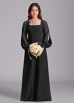 Azazie Bondi Junior Jurk van Chiffon met A-Lijn Blouson Zwart image3