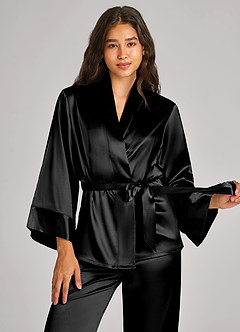 front Satijnen pyjamaset met wikkelfront en riem
