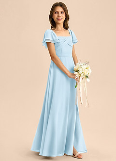 Azazie Azey Junior Vestido de Azul Cielo de Gasa de Corte en A con Volante image4