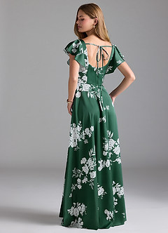 Azazie Bondi Bridesmaid Dresses Green Botanicals A-Line Bow Stretch Satin Dress image3