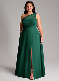Azazie Phaedra Bridesmaid Dresses Emerald A-Line One Shoulder Chiffon Dress image12