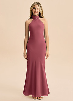 Azazie Velli Junior Meerjungfrau-Linie Hoher Kragen Chiffon Kleid Merlot image3