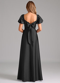 Azazie Fatima Bridesmaid Dresses Black A-Line Pleated Stretch Satin Dress image6