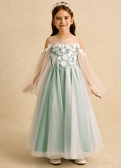 Azazie Zimi Flower Girl Dresses Matcha Ball-Gown Sweetheart Neckline Tulle Dress image5