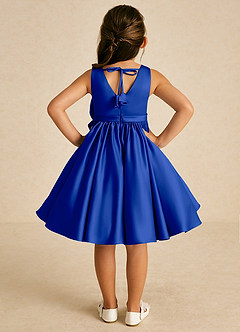 Azazie Apple Flower Girl Dresses Royal Blue A-Line Bow Matte Satin Dress image2