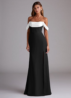 Azazie Saige Bridesmaid Dresses Ivory Black A-Line Off the Shoulder Chiffon Convertible Dress image3