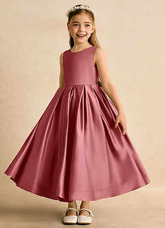 Azazie Cailee Flower Girl Dresses Antique Rose Ball-Gown Pleated Matte Satin Dress image4