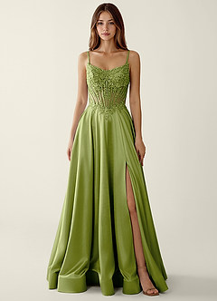 Zuri Basil Satin Wrap Beaing Corset A-line Prom Dress image5