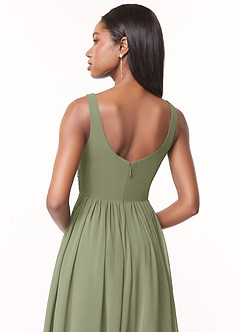 Azazie Keyla Bridesmaid Dresses Pistachio A-Line V-Neck Pleated Chiffon Dress image4