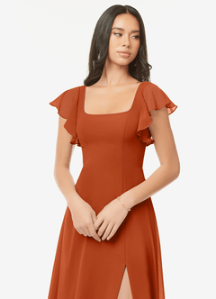 Azazie Bondi Bridesmaid Dresses Burnt Orange A-Line Ruffled Chiffon Dress image6