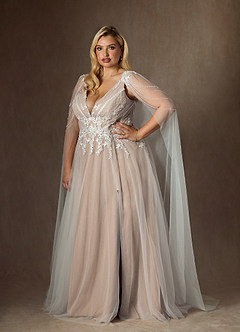 Azazie Goddess Hochzeitskleider A-Linie V-Hals Pailletten Tüll Kleid Diamantweiß Nude image11