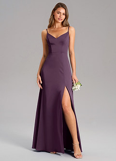 Azazie Talina Bridesmaid Dresses Plum A-Line Stretch Satin Dress image5