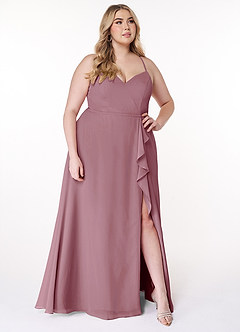 Azazie Naeem Bridesmaid Dresses Vintage Mauve A-Line V-Neck Ruffle Chiffon Dress image9