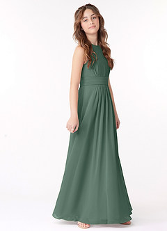 Azazie Bonnie Junior Vestido Musgo Marinho de Chiffon de Linha A com Plissado image2