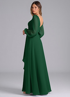 Azazie Omari Bridesmaid Dresses Dark Green A-Line Long Sleeve Chiffon Dress image2