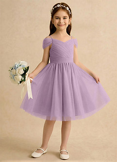 Azazie Lila Girls Formal Flower Girl Dresses Wisteria A-Line Off the Shoulder Tulle Dress image4