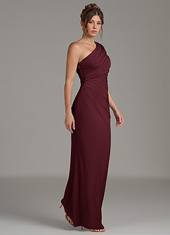 Azazie Essence Robes de demoiselle d'honneur Robe Fourreau en Jersey extensible de qualité supérieure Une épaule Cabernet image6